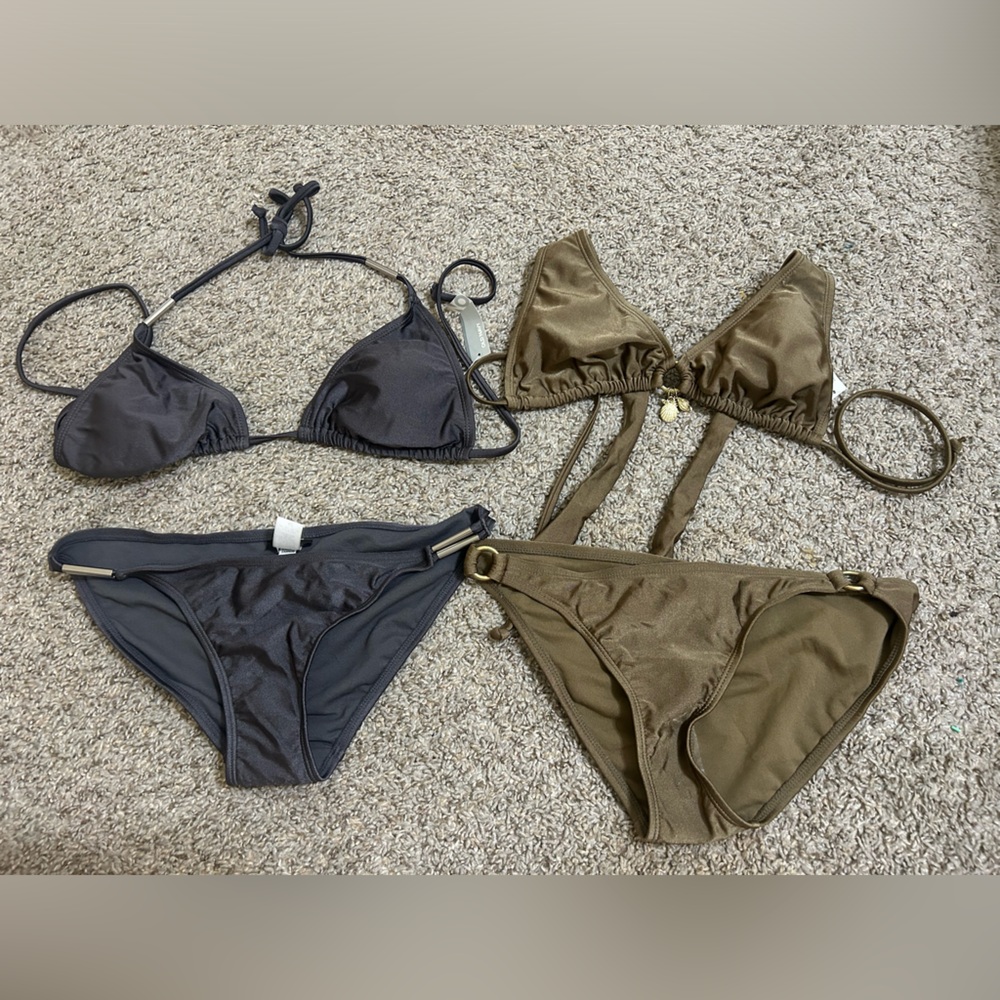 NWT Old Navy Shimmer Bikini Sets Bundle M Tops XS Bottoms Charm Y2K Gray Bronze